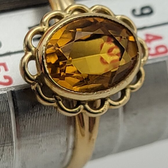 Vtg. PSCO 10K Solid Yellow Gold Orange Citrine Ring Size 5.5 Heirloom Floral - Picture 5 of 7